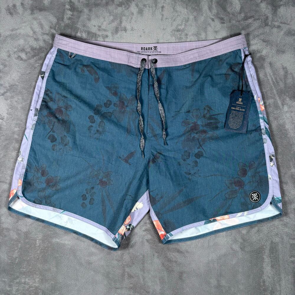 Roark Bauhinia Chiller Scallop Boardshorts Men’s Size 38 Indigo Floral NWT